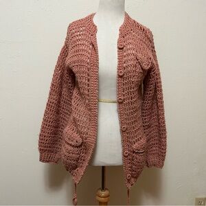 Vintage Women's Crochet Cardigan Sweater - Pink